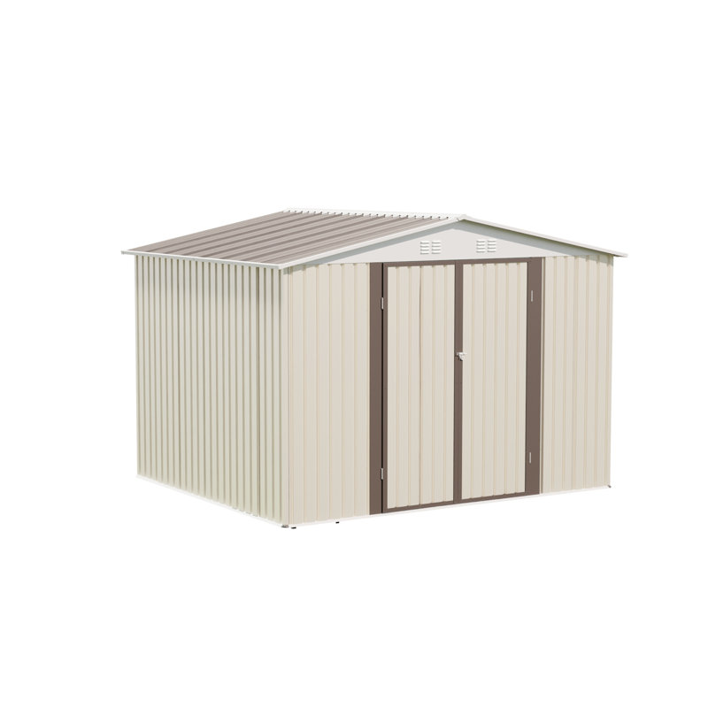 10x8ft White Outdoor Garden Shed - Aluminum Alloy Frame, Hinge Door & Foundation Included