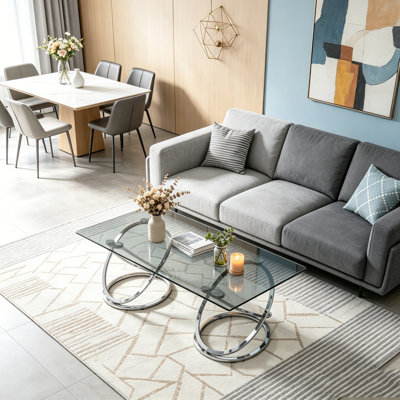 Modern Rectangle Glass Coffee Table with Chrome Frame