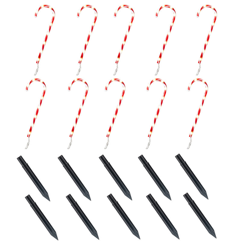 16" Christmas Candy Cane Pathway Markers Lights, 12 Warm White Lights