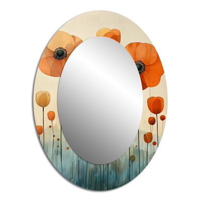 Watercolor Autumn Color Ranunculus Field - Large Oval Wall Mirror On Metal