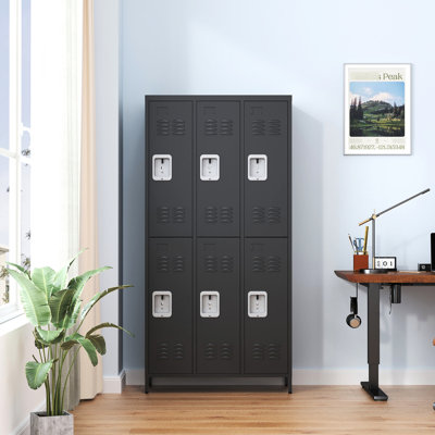 6 casiers en métal à 6 portes, unité de rangement spacieuse de 72 po pour tous les réglages, bureau de gym à domicile idéal, casiers noirs avec serrure, compartiments à chaque endroit, à endommager,