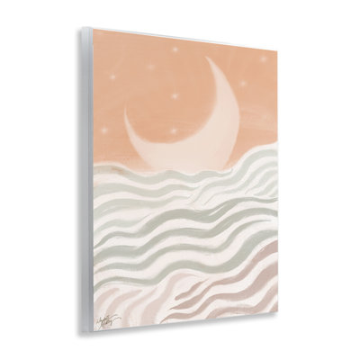 Crescent Moon over Sea Wall Plaque Art by Elizabeth Medley