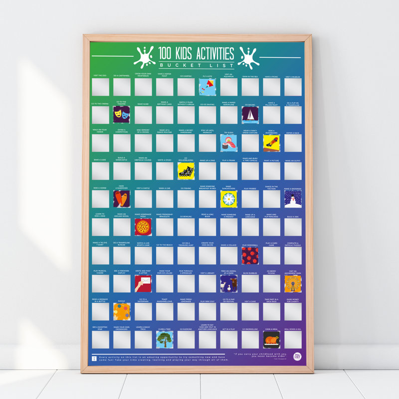 100 Kids Activities Graphic Art Print Scratch Off Poster