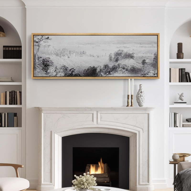 «Rustic Countryside Enigmatic Vale Grayscale Landscape», reproduction d'art sur toile, H 20 po x l 60 po, Naturel