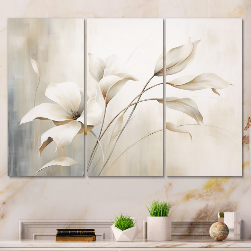 «White Botanical Elegance III» sur impression en métal 3 pièces