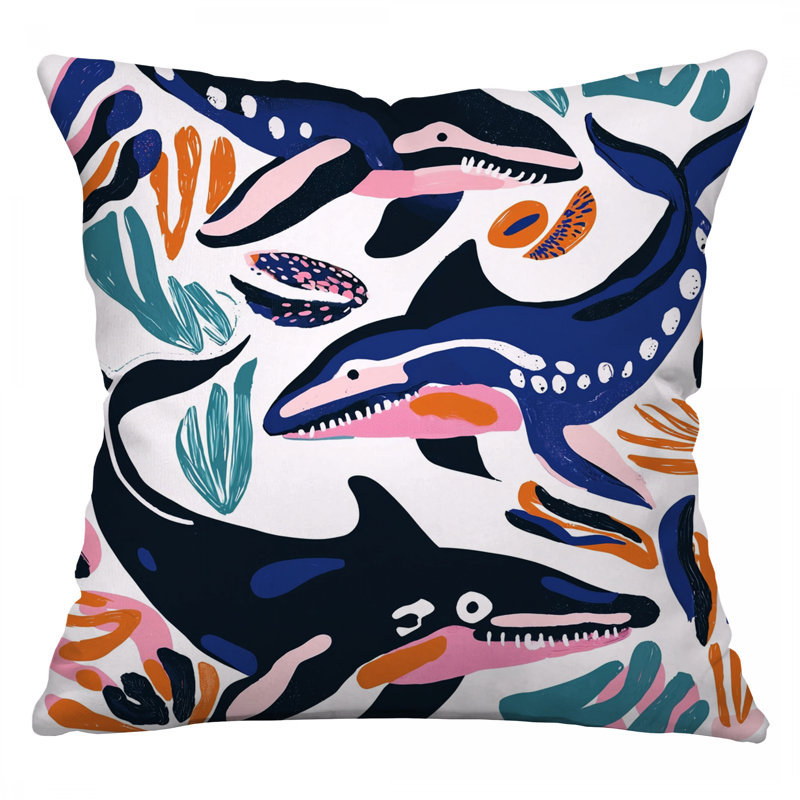 Sharks Throw Pillow, Marine Cotton Twill Pillows, Square 26"
