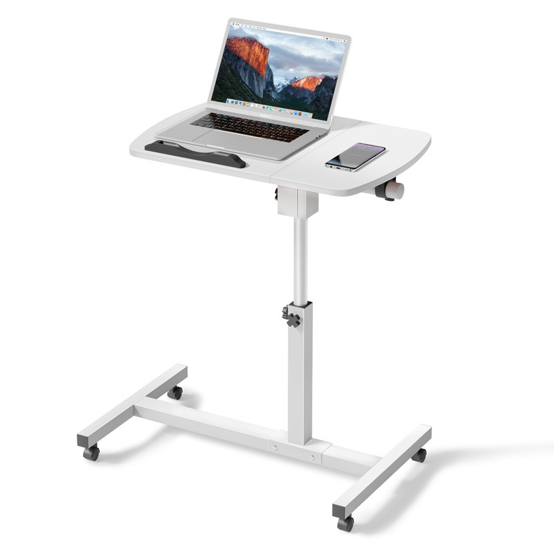 Lifting Computer Desk, Multifunctional Standing Table, Laptop Cart with Mouse Pad for Small Spaces, White