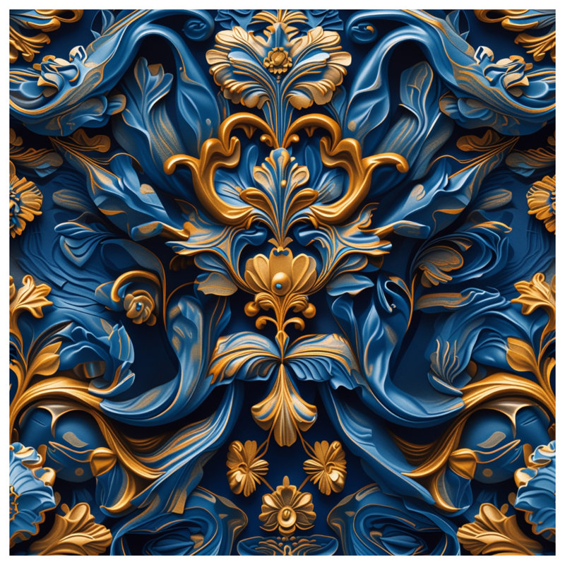 Édredon à motif baroque bleu doré, Grand lit