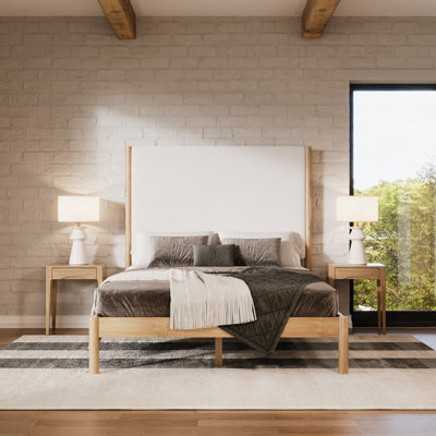 Ardin Tall Boucle Headboard Solid Wood Bed