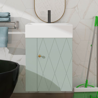 20-Inch Wall-Hung Bathroom Vanity Comes With Sink And Single Storage Unit Boasting One Cabinet & Two-Tier Left-Side Storage Racks