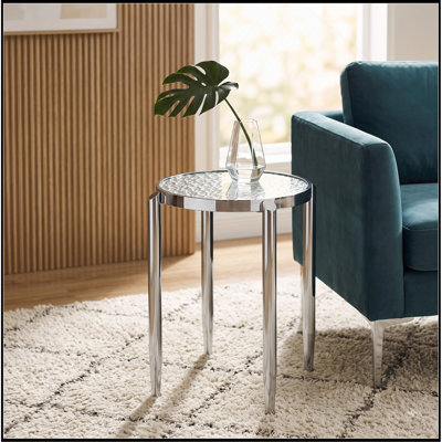 Lucent Chrome Round End Table with Tapered Outer Legs