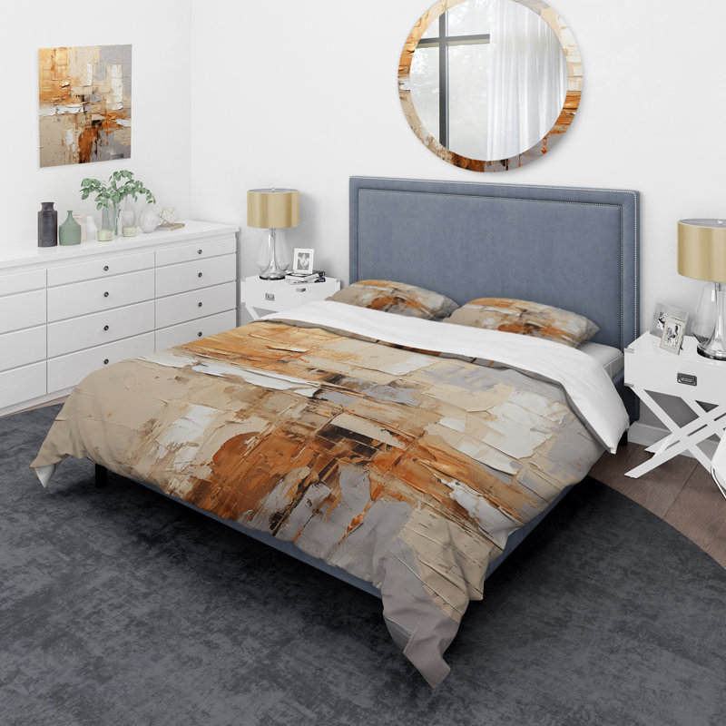Beige Grey Geometric Collage II BeddingMicrofiber / Polyester Duvet Cover Set, Queen Duvet Cover + 2 Standard Shams