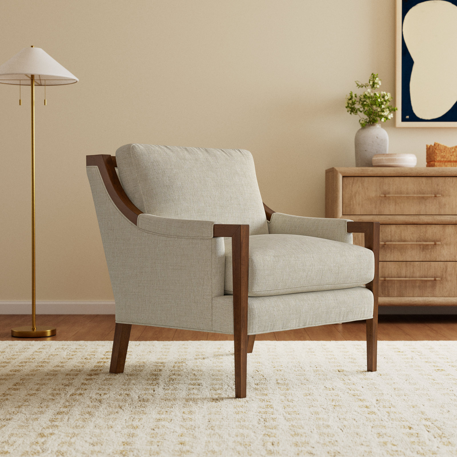 Mikel Upholstered Armchair, Bespoke 10 Beige