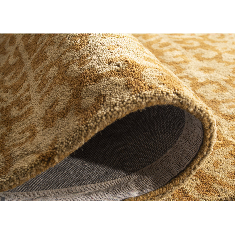 Tapis doré / beige en laine touffeté à la main Dunbar, Ovale 7 pi 6 po x 9 pi 6 po