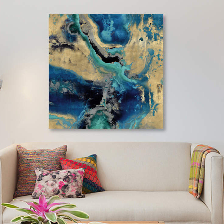 «Stone with Blue and Gold», reproduction sur toile, H 12 po x l 12 po x P 0,75 po, Toile tendue, Pas de tapis