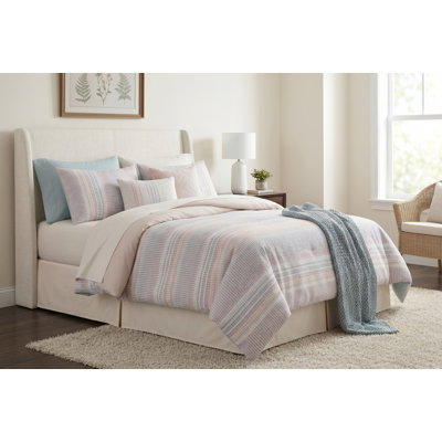 Chelsea 7-Piece King Comforter Set - Soft Microfiber Striped Bedding with Embroidered Pillows & Bedskirt