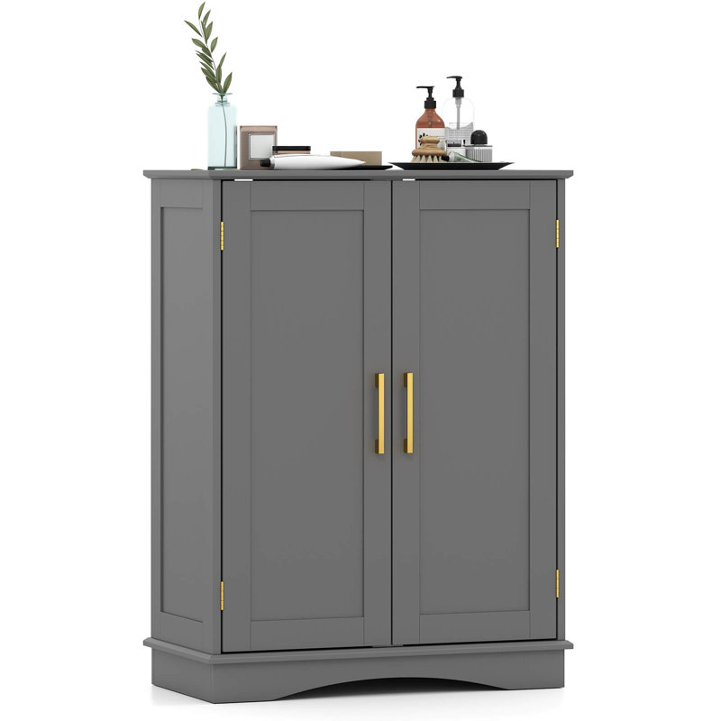 Floor Storage Cabinet Modern Storage Organizer with Adjustable Shelves &2 Doors, Gray