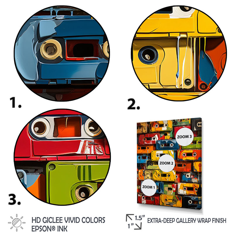 Colourful Colorful Art Melodic Tapes II - Cassette Tapes Wall Art, Cadre flottant noir, 40" H x 30" W