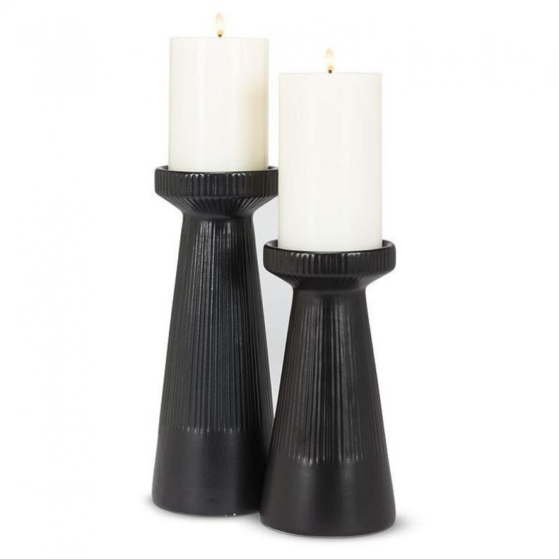Porte-bougie pilier nervuré, Noir mat, H 10 po x l 4 po x P 4 po