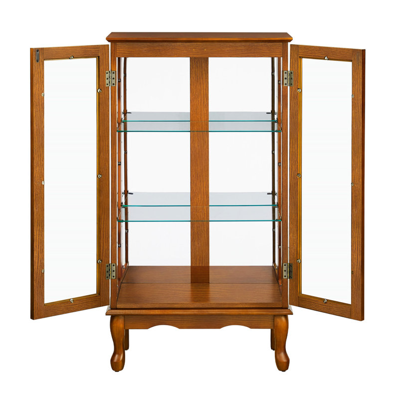 Spacieuse vitrine en chêne avec panneau en miroir et tablettes flexibles, Chêne