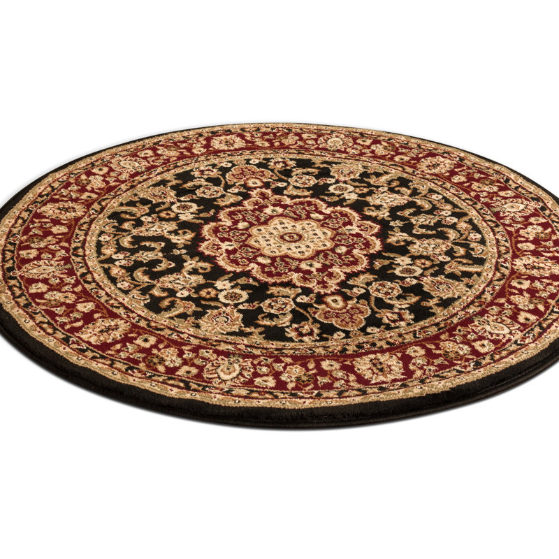 Tapis traditionnel noir Belliere Medallion Kashan, Rond 5 pi 3 po