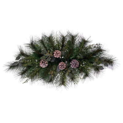  30" Artificial Long Leaf Pine with Seeded Cedar, Eucalyptus Foliage, and Pinecones 3 Candle Holder