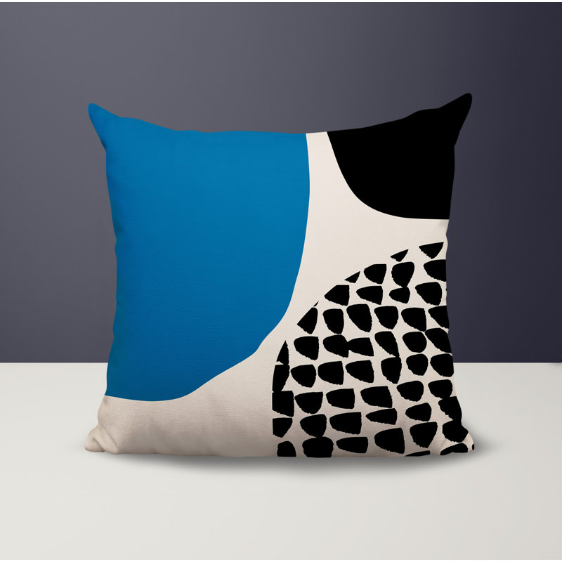 Coussin carré intérieur / extérieur pia, H 17 po x l 17 po, Turquoise / noir / blanc cassé