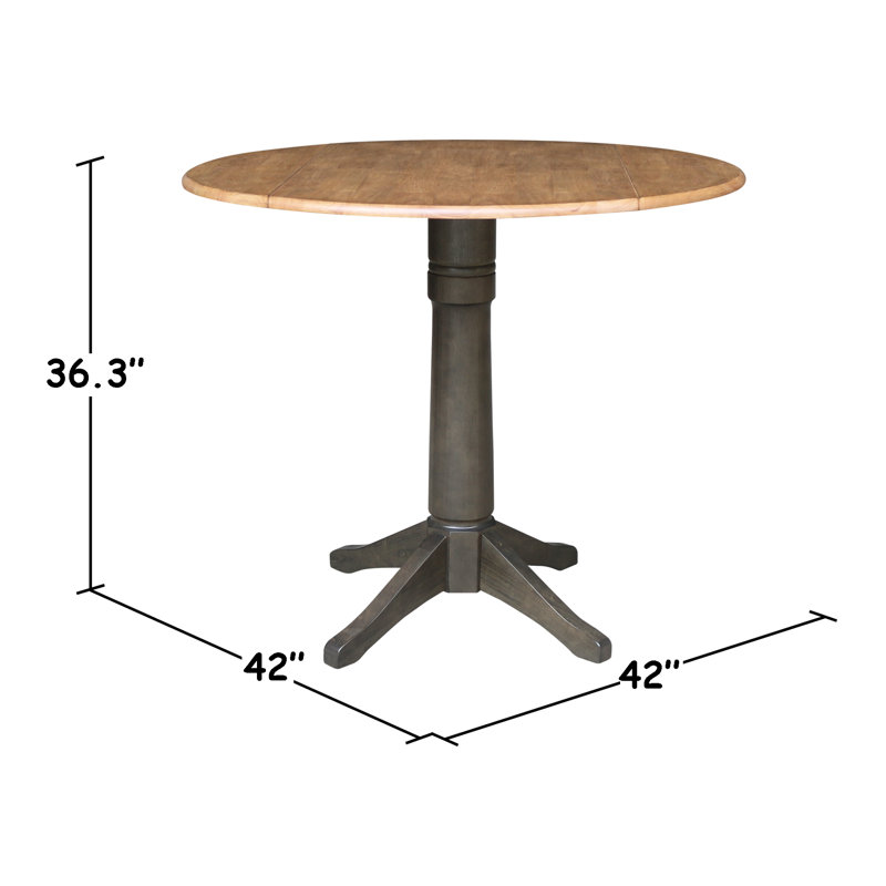 Extendable Round Solid Wood Dining Table, Hickory/Washed Coal