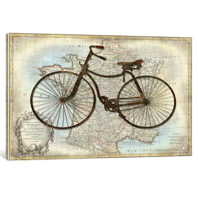 «Bike France», impression sur toile, Papier d'art encadré noir, H 24 po x l 32 po x P 1 po, Blanc