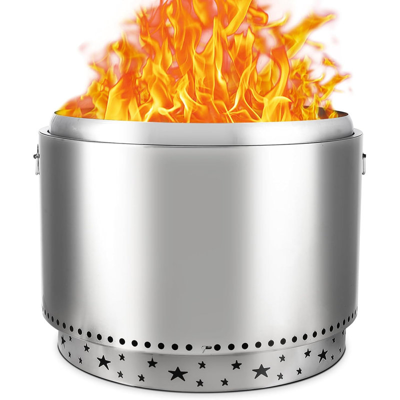 27" Smokeless Fire Pit with Air Switch, Wood Burning Portable Stainless Steel Outdoor Firepit with Removable Stand & Stove Hook, Ash Pan, for Camping Backyard Patio Picnic, H: 20 in, 35 lbs