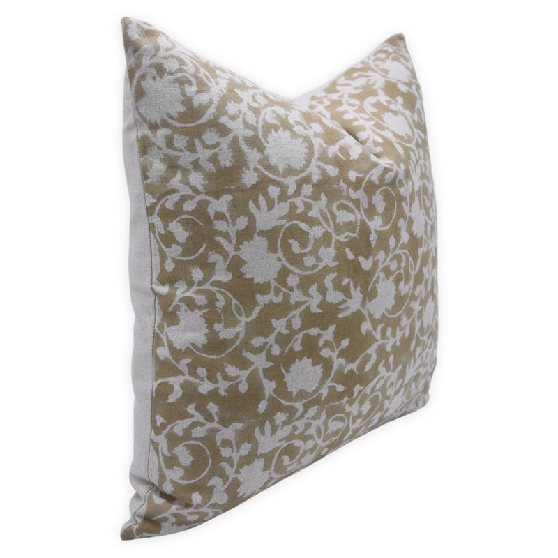 Linen Pillow Cover, Beige Floral 2, 14"H x 14"W, Square