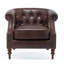 Chaise en similicuir brun classique, dossier à boutons, fauteuil élégant, finition décorative, capitonnage, dossier confortable, structure en bois franc