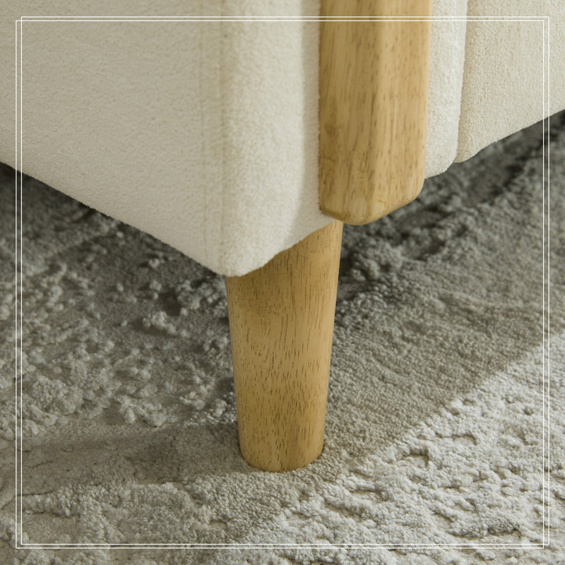 Fauteuil Lakehurst recouvert de chenille avec accoudoirs et pieds robustes, Beige