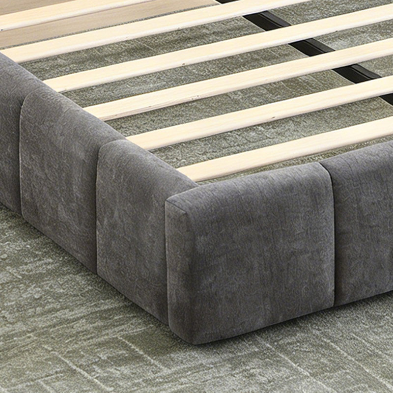 Grand lit plateforme tapissier en chenille avec tête de lit à damier, Grand lit
