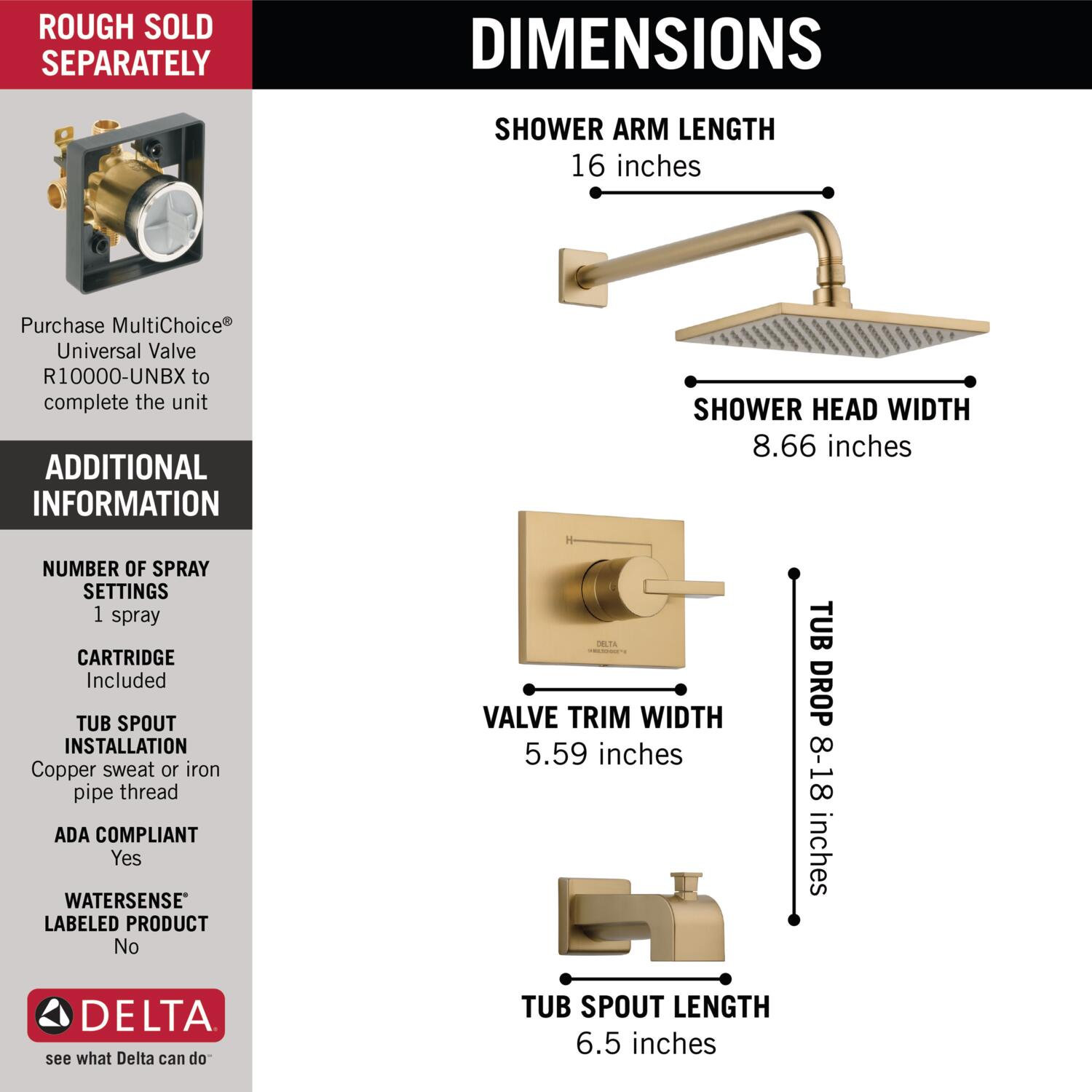 Vero Pressure-Balanced Tub and Shower Set, Brilliance Champagne Bronze