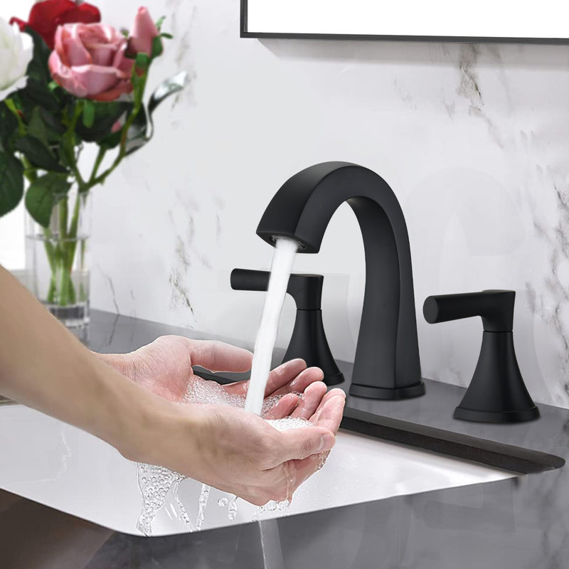 Robinet de salle de bain surdimensionné noir mat - Robinet de meuble-lavabo à deux poignées à 3 trous avec ensemble de drain, drain de tache et de corrosion, résistance aux rayures