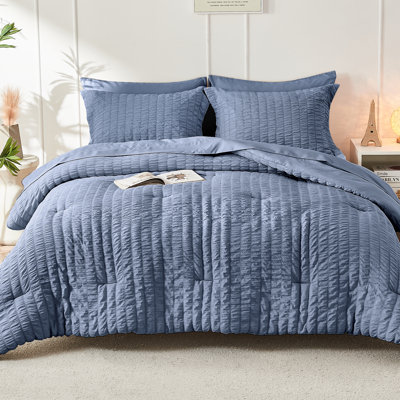 HYMOKEGE Seersucker Comforter Set, All Season Bedding Set, Luxury Bed in a Bag for Bedroom