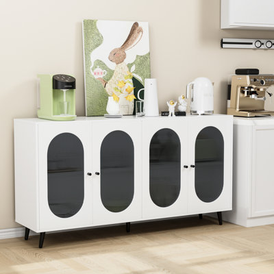 Acrylic Doors Sideboard Cabinet, White Color, For Living Room, Dining Bedroom, Hallway, Office Storage Modern Style With Detailing, Ample Dining, Freestanding Console
