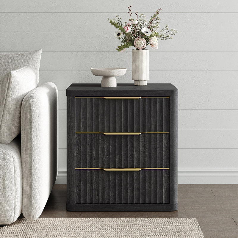 Cesiro 3-Drawer Nightstand with Metal Glides, Individual, Dark Gray Alder
