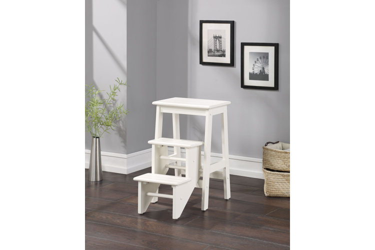 white step stool with three steps