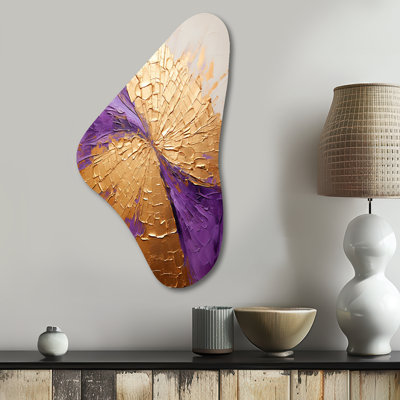 Gold And Purple Lunar Vector I - Abstract Painting Boomerang Shape Irregular Metal Wall Decor