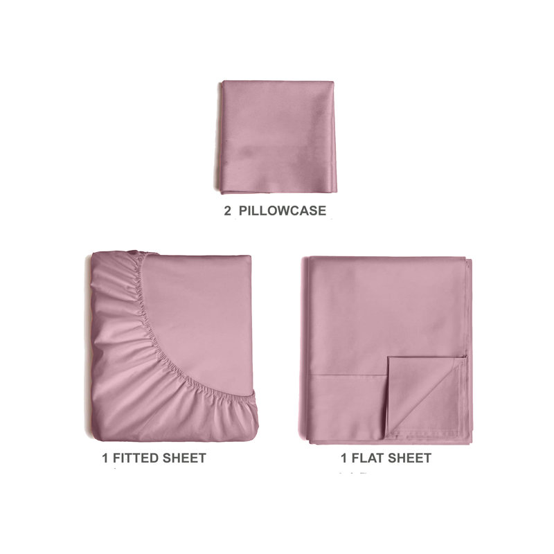  Premium Luxury 4 Piece Rayon from Bamboo Sheet Set, Twin Sheet Set with 2 Pillowcases, Light Plum