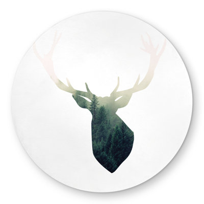 Deer Head Rug - Green Landscape Round Outdoor Area Rug