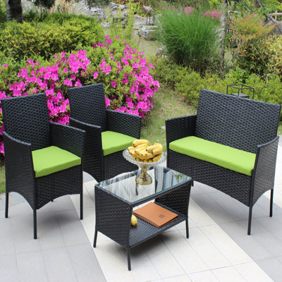 Ensemble de 4 pièces pour l'extérieur - avec coussins attrayants, coussins de patio en PC, 2 fauteuils, tasse en verre trempé pour garder vos boissons au chaud à l'extérieur