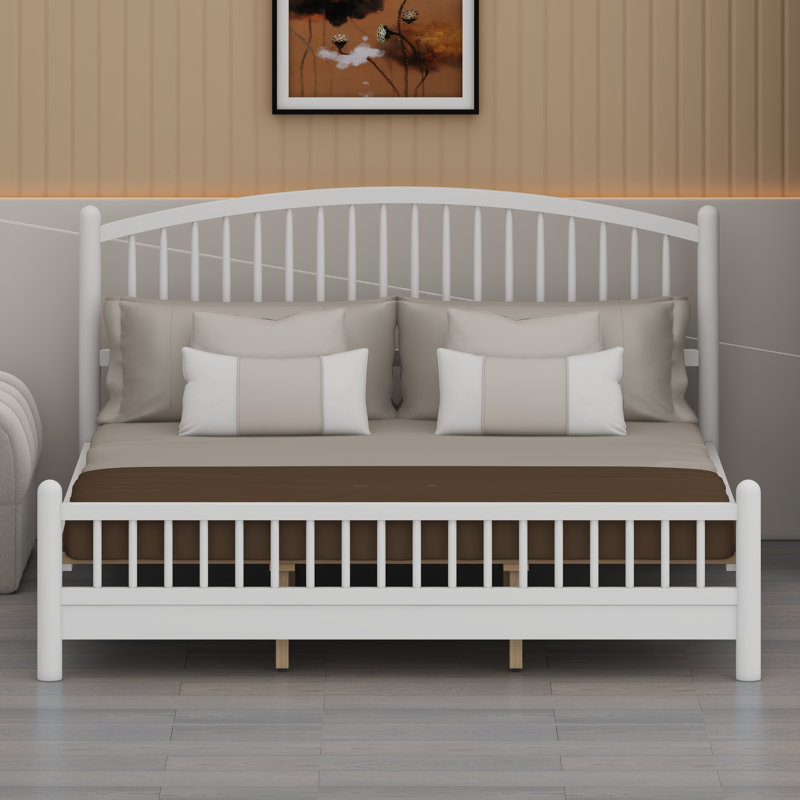 Lit plateforme en bois avec tête de lit arquée élégante, Blanc
