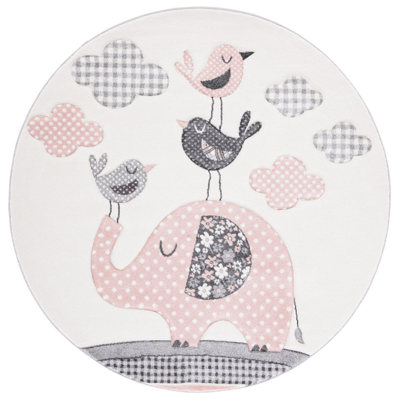 Tapis géométrique rose / ivoire Glantz, Rond 6 pi 7 po