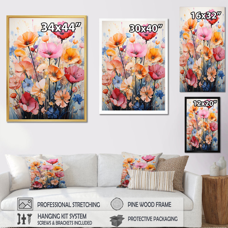 Clodean Seasonal Flowers Représentation multicolore - impression, Cadre photo noir, H 20 po x l 12 po x P 1 po