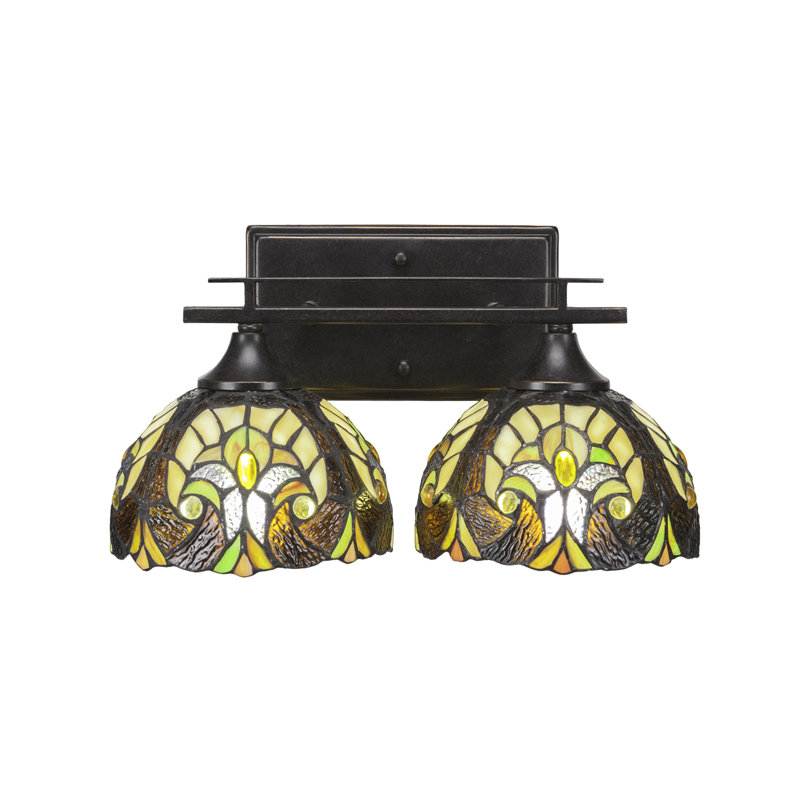 Uptowne 2 Light Bath Bar Shown In Dark Granite Finish With 7" Ivory Cypress Art Glass, Ivory Cypress