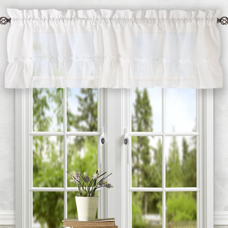 Ellis Ruffled 54'' W Window Valance, White