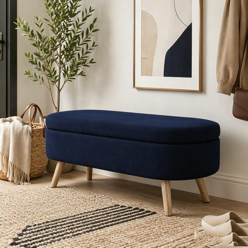 Banc de rangement avec repose-pieds ovale, Marine